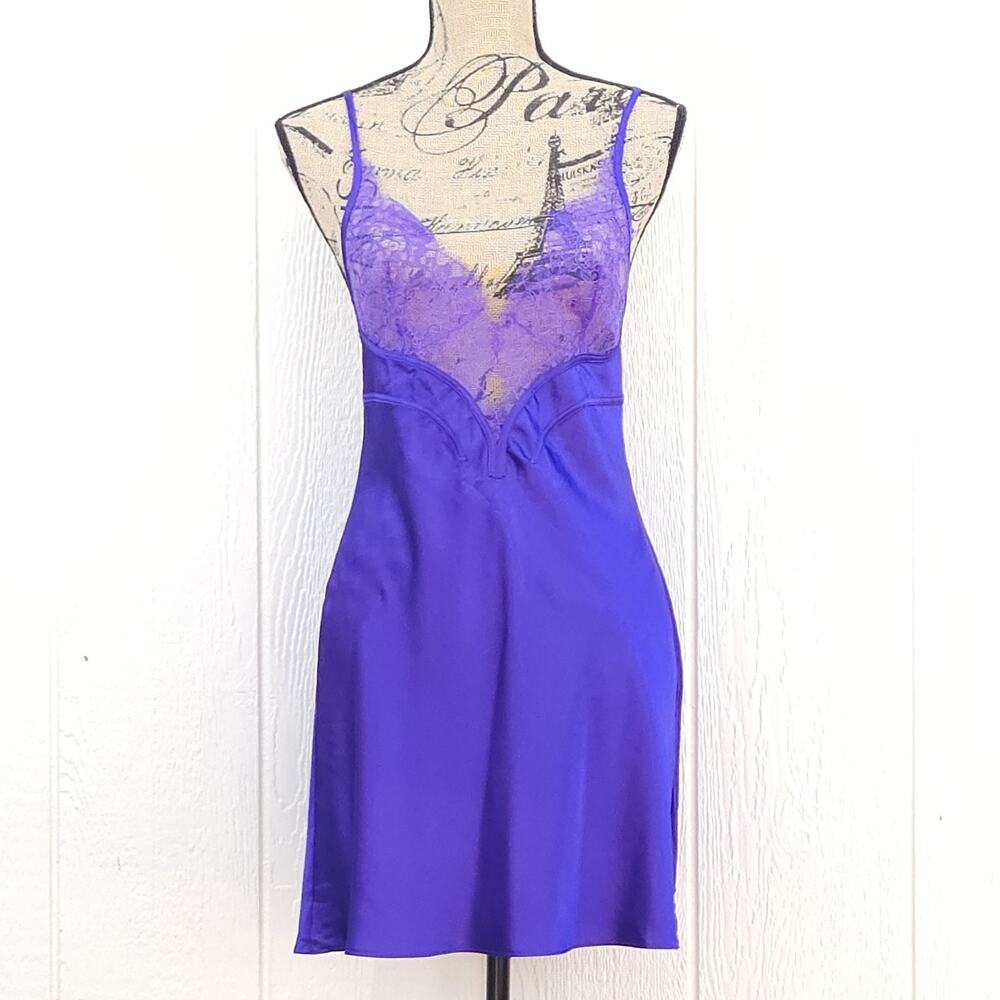 Victoria’s Secret Mini Slip Dress S Violet Satin Nightie Glam Coquette Y2K NOS